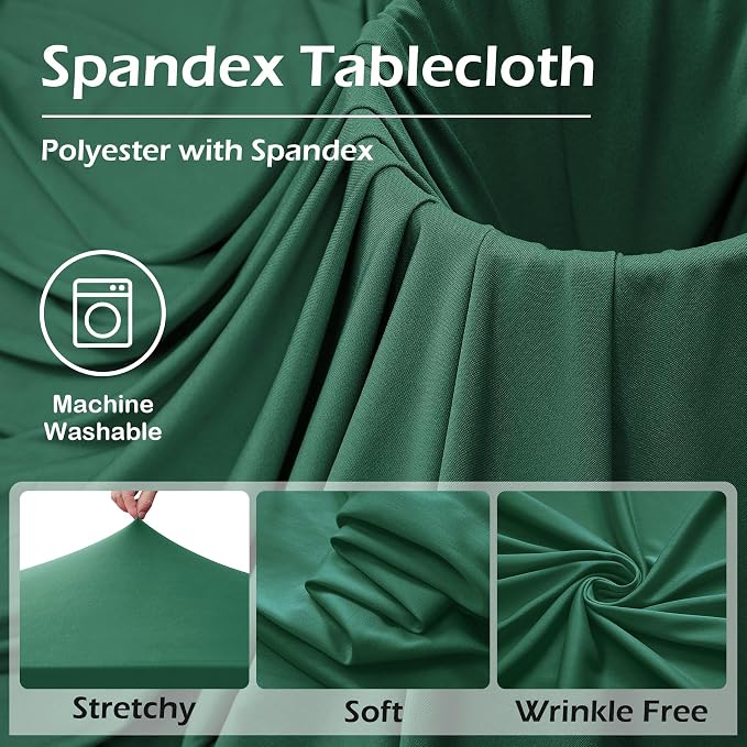 2 pk Hunter Green Spandex Tablecloth for 6 Foot Rectangle Tables, Wrinkle Free Fitted Spandex Table Covers 6ft Green Stretch Table Cloths with Ruffle Skirt for Parties Weddings Banquet Baby Shower - Image 5