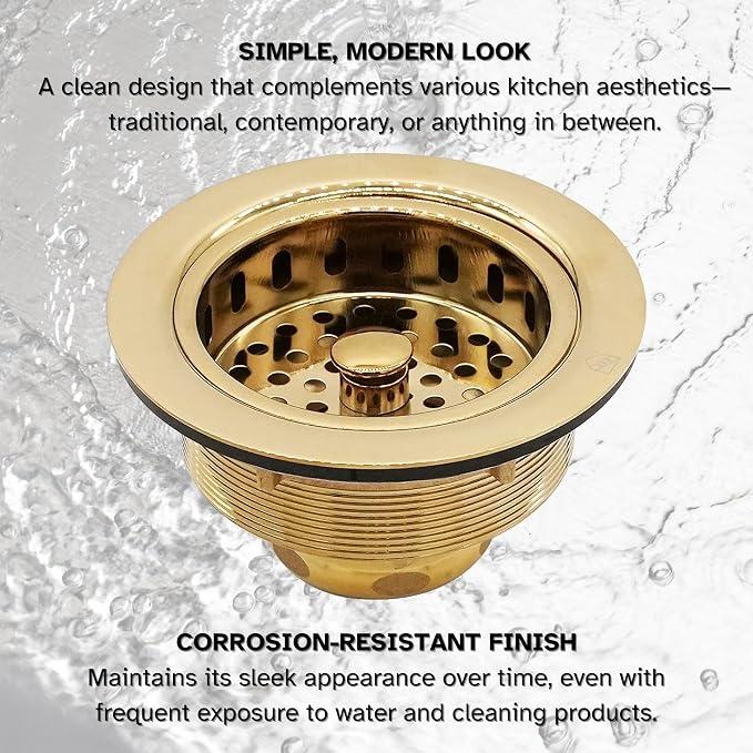 Westbrass D214-01 3-1/2" Post Style Large Kitchen Sink Basket Strainer, Polished Brass - Image 9