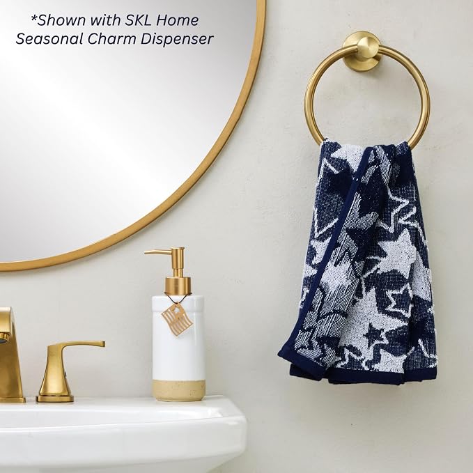 SKL Home Seasonal Stars Hand Towel Set-2pc, 100% Cotton Jacquard, Navy - Image 5