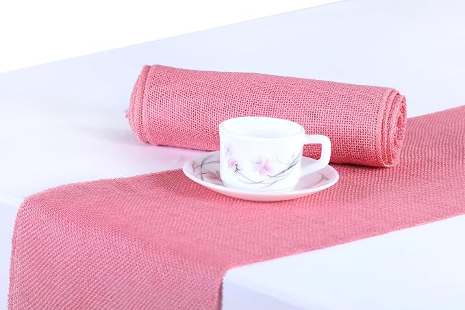 MDS® Pack of 25 Natural Burlap Table Runner, 12 x 72 Inch, Jute Rustic Farmhouse Boho Table Decor for Wedding Reception, Dining Table, Bridal Shower, Baby Shower & Party Decorations - Pink by MDS