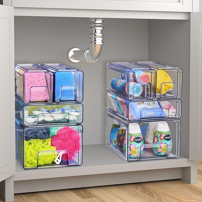 Sorbus Clear Stackable Storage Drawers (1 Large + 2 Small) - Image 6