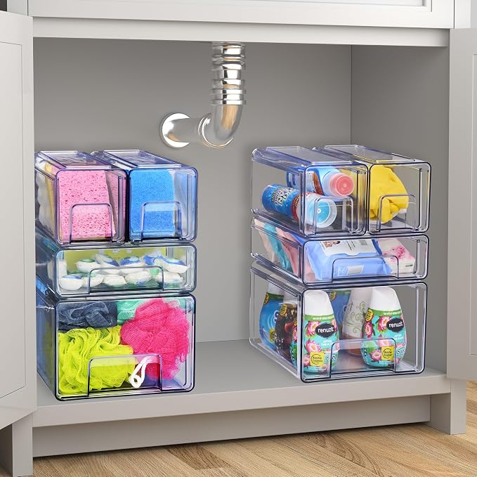Sorbus Clear Stackable Storage Drawers with Handles (Large, 4 Pack) - Image 6