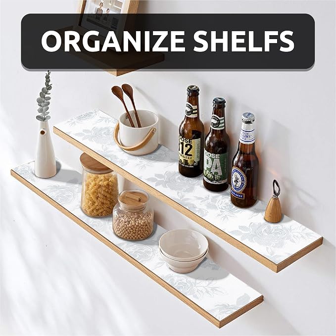 12X120 Inch Shelf Liner for Kitchen Cabinets, PVC Drawer Liner for Dresser Non-Slip Bathroom, Non-Adhesive Cabinet Liner Washable (White Flower)(1 Roll) - Image 4