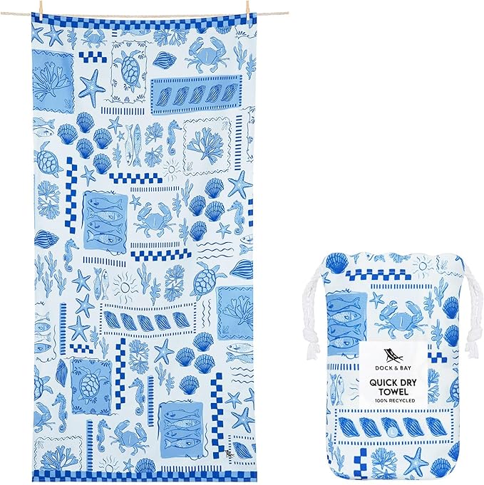 Dock & Bay Beach Towel - Quick Dry, Sand Free - Compact, Lightweight - 100% Recycled - Includes Bag - Grecian Shores - Extra Large (200x90cm, 78x35) by DockBay