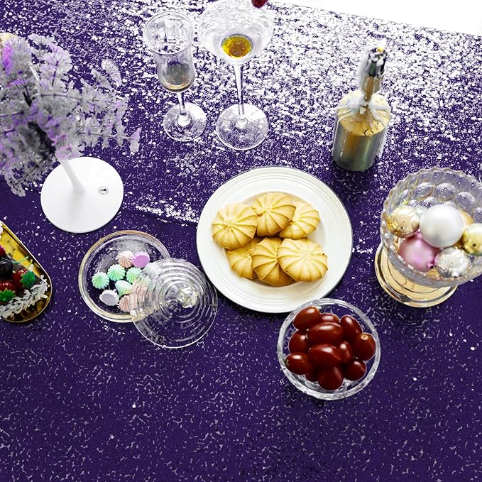 JYFLZQ Purple Sequin Tablecloth, Glitter Table Cover 90x132 Inch Rectangle - Image 2