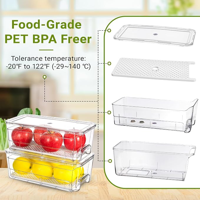 Imncya Fridge Organizer Bins, Clear Stackable Pull Out Fridge Drawer Organizer, Refrigerator Organizers and Storage Container for Fruits, Vegetables, Drinks, Food ( 2 Pack Clear) - Image 7