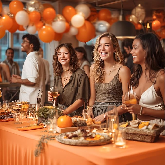 Wish Care 6 Pack Orange Spandex Table Clothes for 8 Foot Rectangle Tables, 8FT Wrinkle Free Fitted Tablecloths Ruffles Design Table Cover for Party, Banquet, Wedding and Events - Image 5