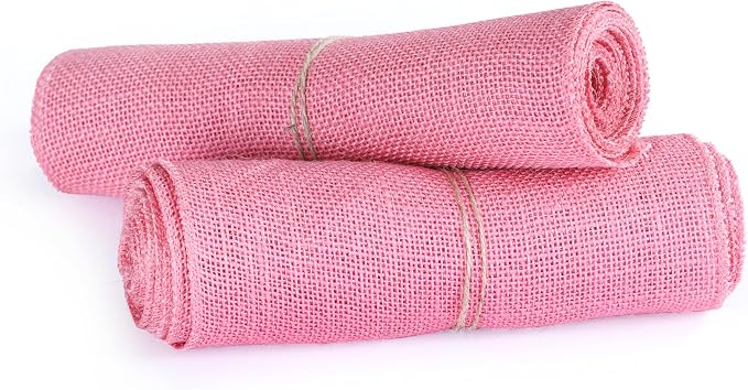 MDS® Pack of 15 Natural Burlap Table Runner, 12 x 72 Inch, Jute Rustic Farmhouse Boho Table Decor for Wedding Reception, Dining Table, Bridal Shower, Baby Shower & Party Decorations - Pink - Image 5
