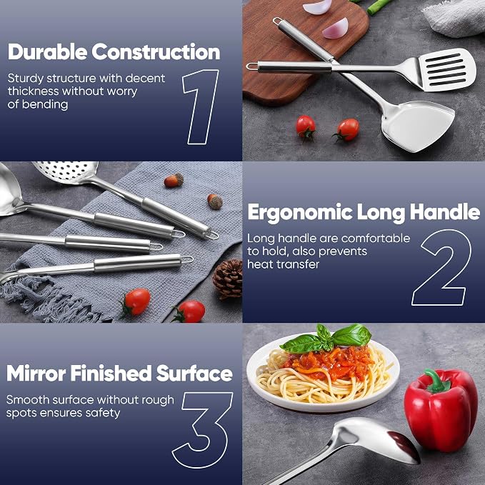 LIANYU 31-Piece Stainless Steel Cooking Utensils Set, Metal Kitchen Tools - Image 3