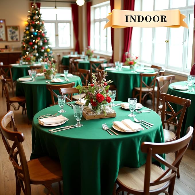 sancua 90 Inch Round Tablecloth Hunter Green, 6 Pack - Image 3