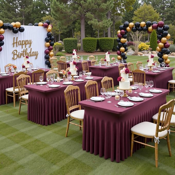 3 Pack Burgundy Spandex Tablecloth for 6 foot Rectangle Tables, Wrinkle Free Fitted Table Cloth Cover 6ft Maroon Stretchy Tablecloths with Skirt for Parties Weddings Birthday Banquet Baby Shower - Image 7