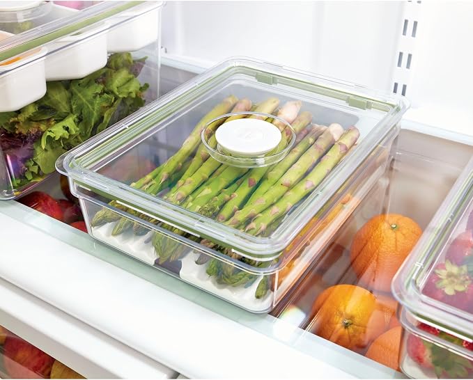 iDesign Large Fridge Produce Bin, Clear/White | Removable Drainage Tray, With Lid - Image 2