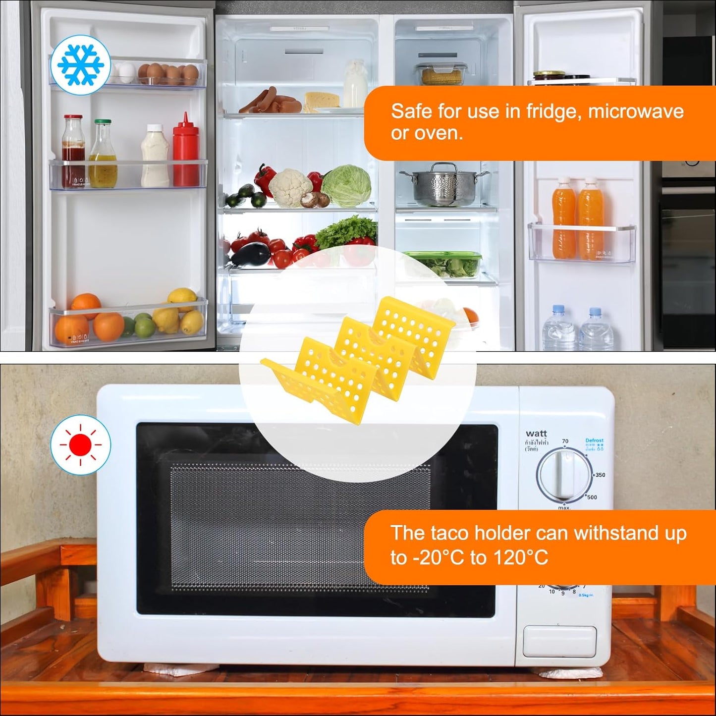 uxcell 8 Pcs Taco Holder Stand, Plastic Taco Plates Hold Up to 3 Tacos, Hollow Carved Taco Shell Holder, Dishwasher Microwave Safe, Yellow