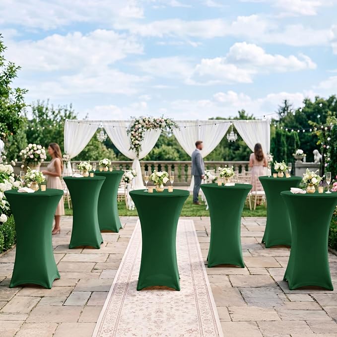 Cocktail Table Covers-Spandex Round High Top Table Cloth Party Hunter Green - Image 4