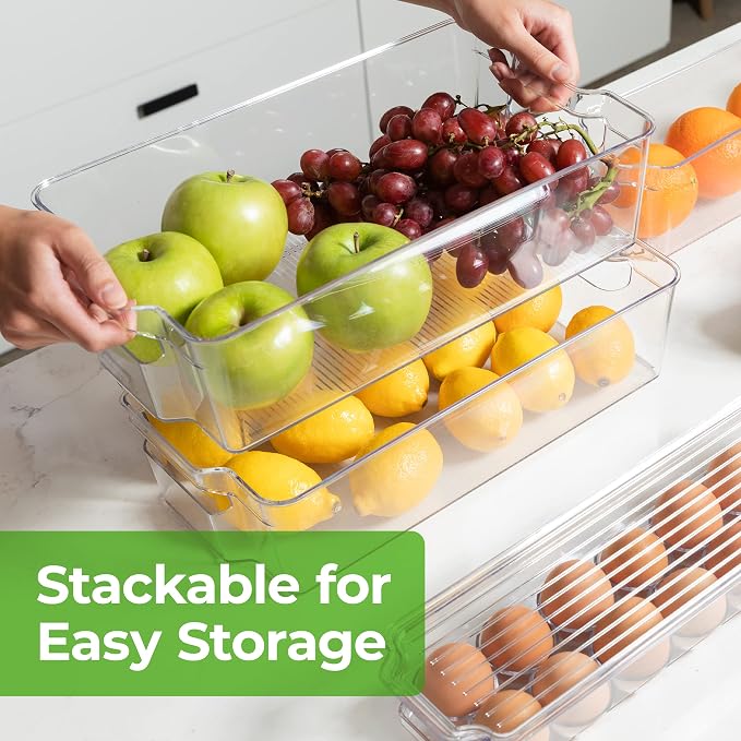 Greenco Refrigerator Organizers and Storage - Clear Fridge Organizer Bins Set, Shatterproof Plastic with Easy-Grip Handles, Stackable Kitchen Organization Solution for Home and RV - Set of 6 - Image 5