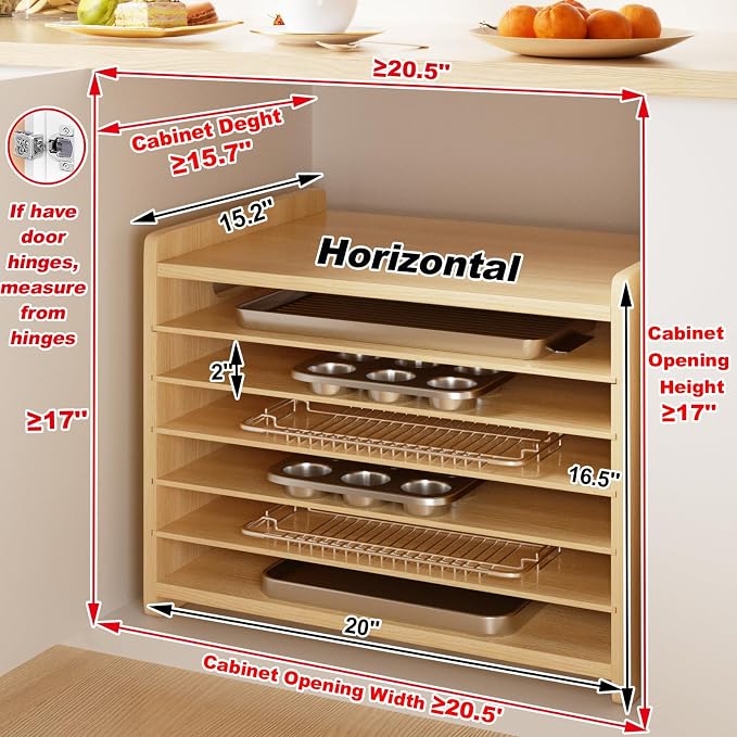 7 Tier Wooden Tray Dividers for Cabinets Cookie Sheet Organizer for Pot, Pans, Baking Tray Organizer for Kitchen Documents Storage(20" W x 16.5" H x 15.2" D) - Image 3