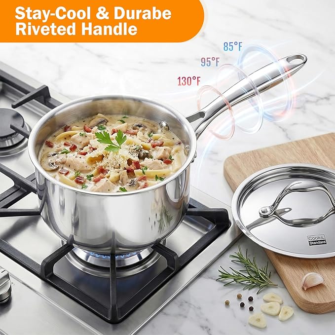 Cooks Standard 1.5 Quart Multi-Ply Clad Stainless Steel Saucepan with Lid - Image 6
