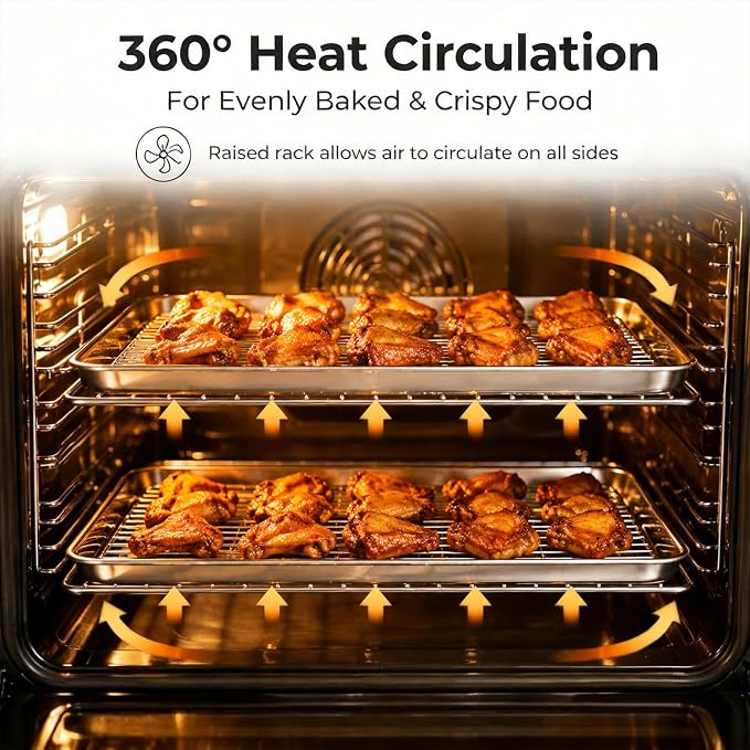 Onader Baking Sheet with Cooling Rack Set of 2, 16x12 Inch Stainless Steel Cookie Sheets for Baking, Metal Jelly Roll Pan with Rack for Oven, 2 Pans + 2 Racks, Nonstick & Rust Resistant - Image 5