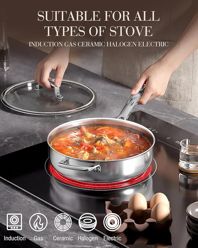 FogDream Non Stick Frying Pans, 10in Titanium Pans for Cooking, Hybrid Stainless Steel Skillet with Spatulas, PFOA Free Cookware, Stay Cool Handle, Dishwasher & Oven-Safe,Induction Compatible,Gold - Image 4