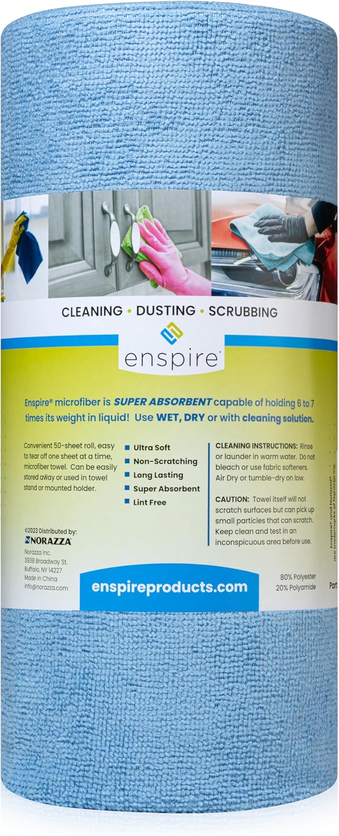 enspire; 50-Count Premium Microfiber Towels on a Roll; 12" x 12", Blue (905006P4) (4 Rolls, 200 Towels) - Image 2