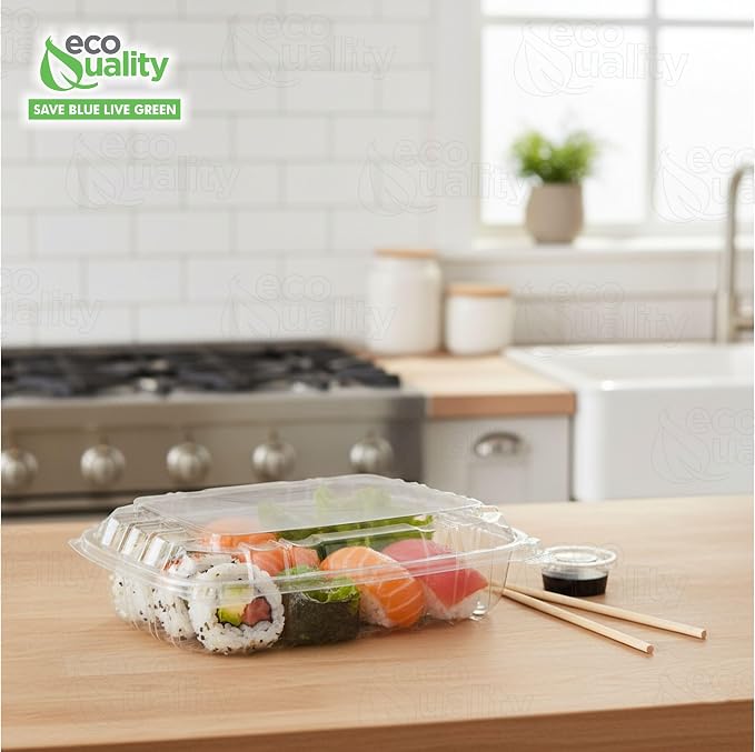 EcoQuality Clear Hinged Lid Clamshell Plastic Container 8 x 8 x 2 inches - Single Compartment Take out Containers for Salad, Pastry, Cake for Restaurants and Food Industry (25) - Image 6