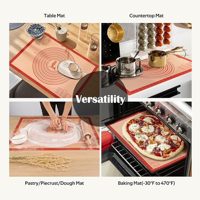 Non-slip Silicone Pastry Mat Extra Large Measurements 36''x 24'' Baking Mat | Silicone Baking Mat Counter/Dough Rolling/Oven Liner/Fondant/Pie Crust Sourdough Bread Baking Supplies（Red） - Image 7