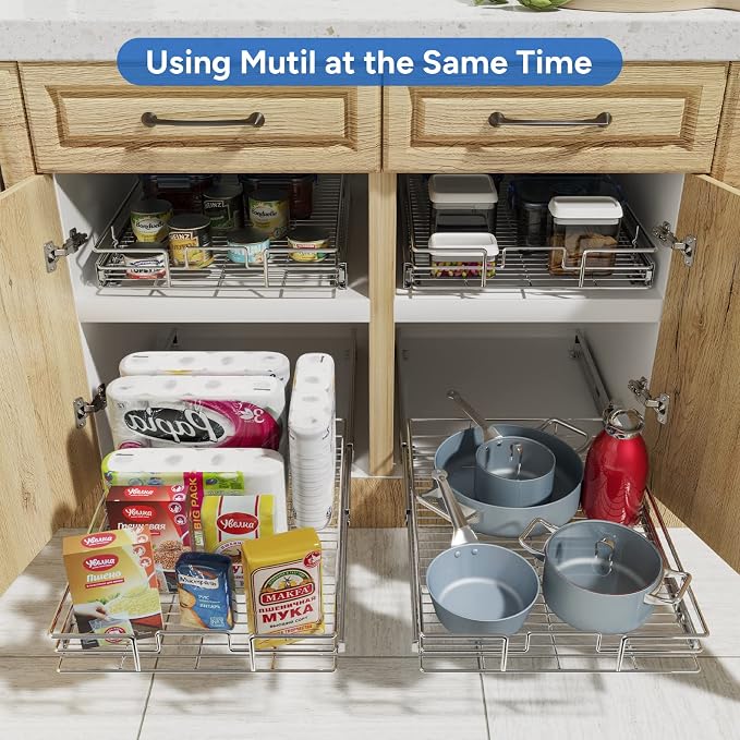 ROOMTEC Pull Out Cabinet Organizer, Cabinet Pull Out Shelves 25½" W x 21½" D, Heavy Duty Cabinet Drawers Slide Out Kitchen Cabinet Organizers Storage Shelf - Image 6