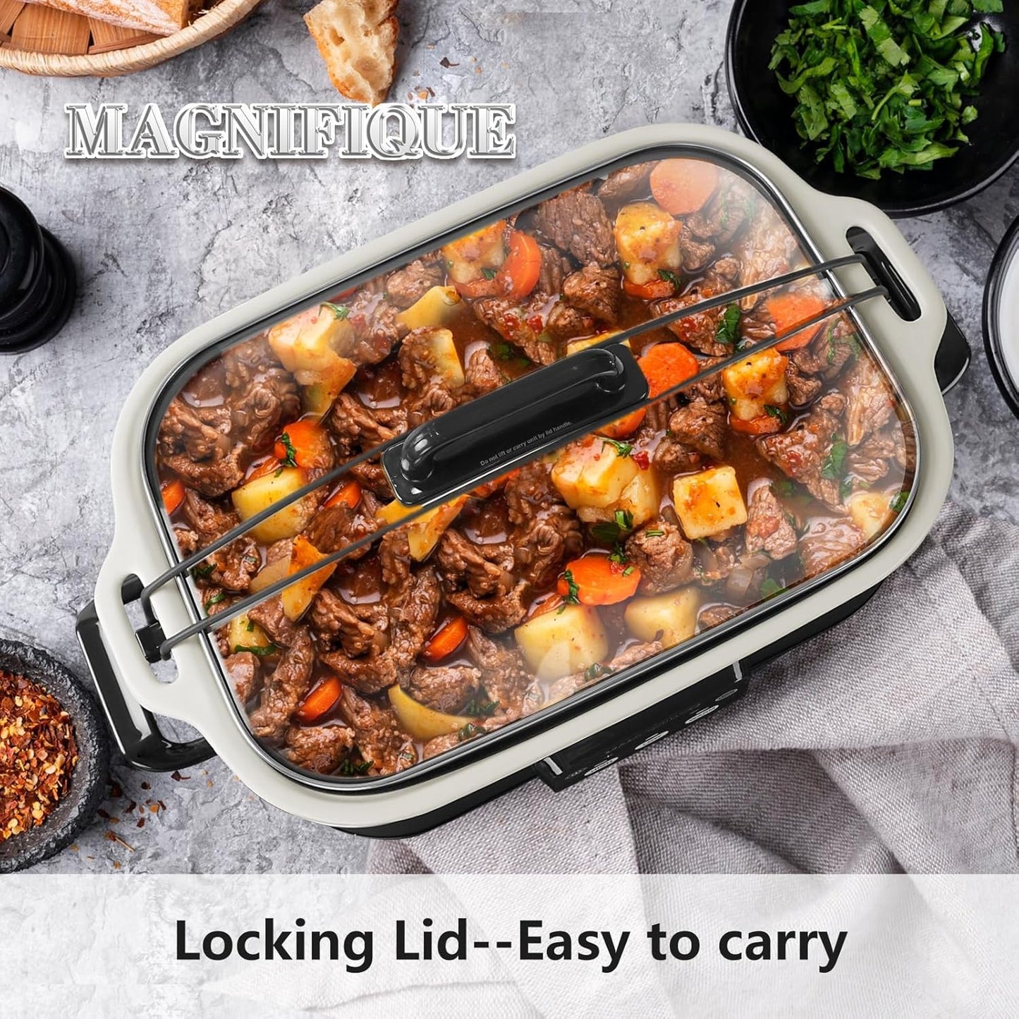 4 Quart Casserole Programmable Slow Cooker with Ceramic Baking Dish - Perfect Kitchen Small Appliance for Family Dinners, Oven Safe and Durable Bakeware for Lasagna, Roasts