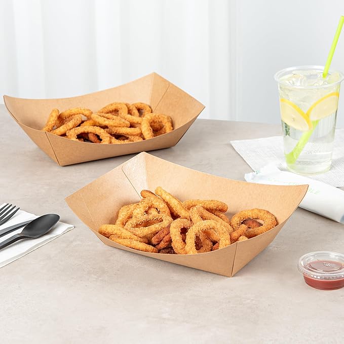 Restaurantware Kraft Paper lb Paper Food Tray Boat, 200 Pack - Image 3