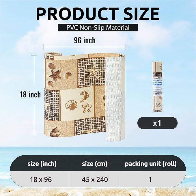 FIFTY FEET 18X96 Inch Shelf Liner for Kitchen Cabinets, PVC Drawer Liner for Dresser Non-Slip Bathroom, Non-Adhesive Cabinet Liner Washable (Beach)(1 Roll) - Image 3