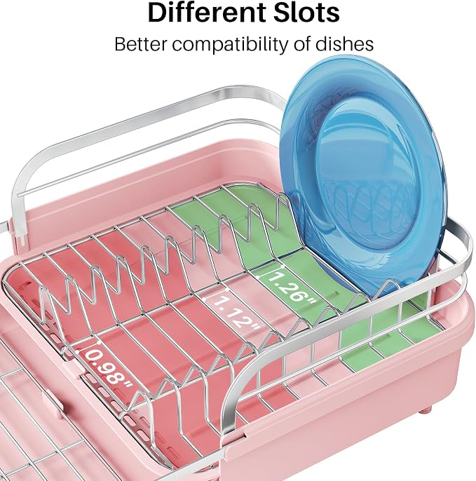 SNTD Expandable Dish Drying Rack for Kitchen Counter, 15.2-22.1 in, Pink - Image 6