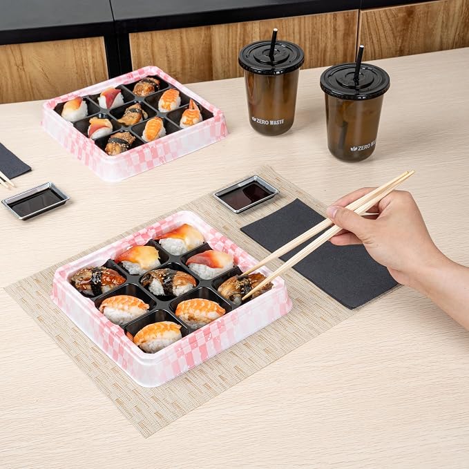 Restaurantware-Bento Tek 16.9 Ounce Meal Prep Containers, 100 Disposable To Go Food Boxes - Lids Sold Separately, 9 Compartments, Pink And Black Plastic Bento Lunch Boxes, Freezable, For Take Out - Image 4