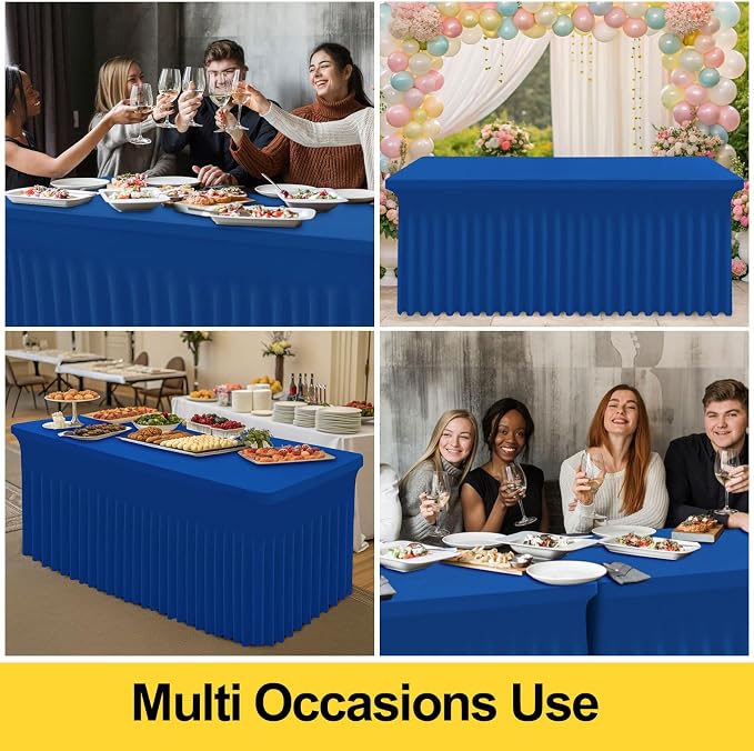Smiry Spandex Tablecloth 6 Pack, Elastic Fitted Stretch Tablecloth for 6FT Rectangle Tables, Waterproof Washable Table Cover Skirt for Wedding, Banquet & Parties (Blue, 72Lx30Wx30H Inch) - Image 5