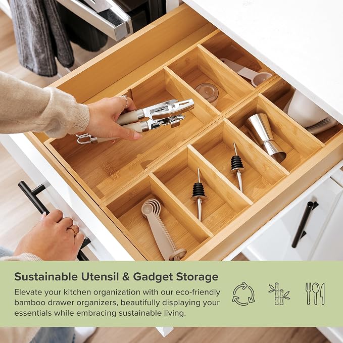 KitchenEdge Utensil & Junk Drawer Organizer, Small, 2 Pack, Bamboo - Image 5