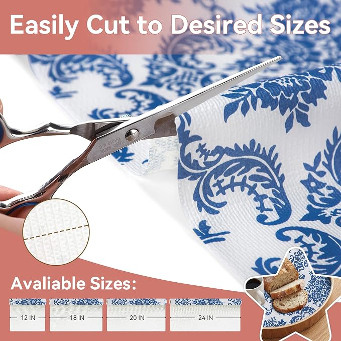 RAY STAR 12" x 10 Ft Shelf Liner for Kitchen Cabinets, Non-Adhesive Cabinet Liner Washable, Drawer Liner for Dresser Non-Slip Bathroom [Blue Damask](5 Rolls) - Image 3