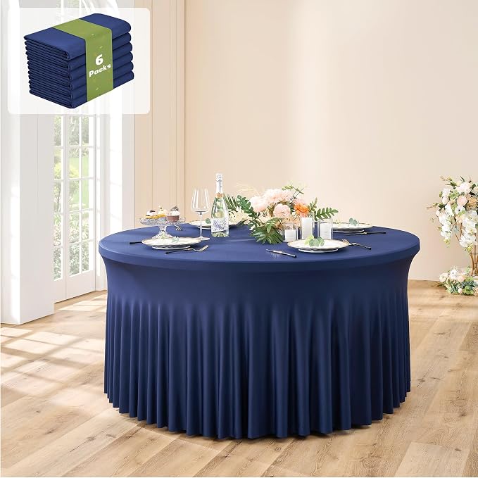 leegleri 6 Pack Spandex 72Inch Navy Blue Round Tablecloths, Stretchy 72inch Fitted 6FT Round Table Cloths, Wrinkle Free Skirt for Wedding Birthday Party Bridal Shower Banquet by LeegleriTableSkirt