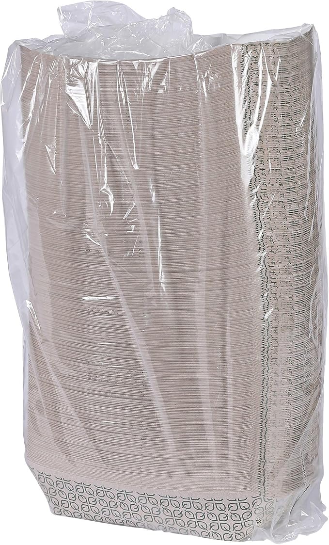 ECO PRODUCTS Renewable 5lb Paper Food Trays, Case of 500, 9.5"x6.375"x2.125", 70% Post-Consumer Recycled Fiber, No-Added PFAS, Kraft with Leaf Print - Image 4