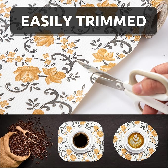 FIFTY FEET 12X120 Inch Shelf Liner for Kitchen Cabinets, PVC Drawer Liner for Dresser Non-Slip Bathroom, Non-Adhesive Cabinet Liner Washable (Yellow Floral)(6 Roll) - Image 7
