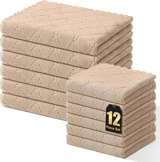 Homaxy Super Soft 12 Pack Kitchen Towels and Dishcloths Set, Tan by Homaxy