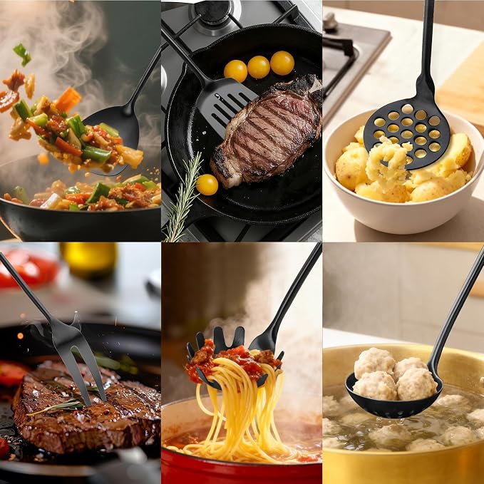 Izurok18/10 Stainless Steel Kitchen Utensils Set,10 Piece Cooking Utensils With Wood Handle,Heat Resistant Kitchen Tool Set With Spatula,Spoon,Ladle,Skimmer,Slotted Turners,Pasta,Turner,Ladl,Fork - Image 7