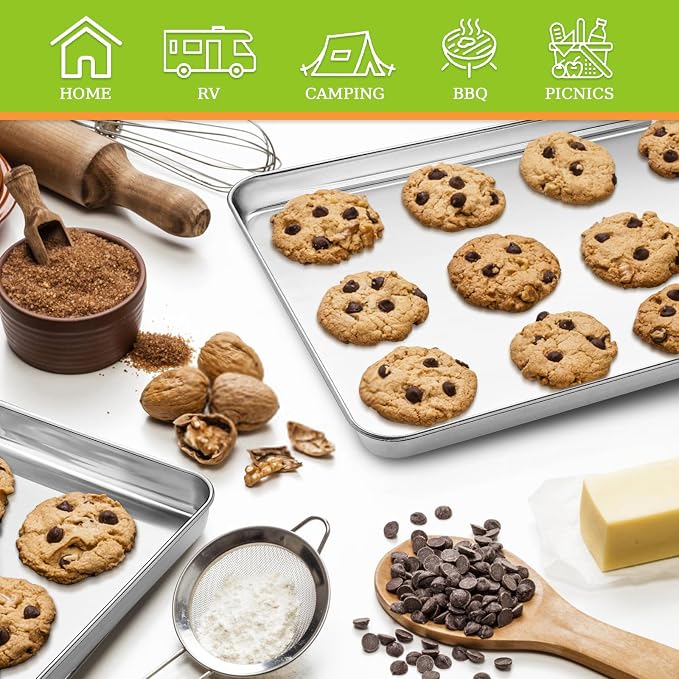 4 Pieces Baking Sheet Pan Tray, CEKEE Stainless Steel Small Cookie Sheets for Baking, Baking Sheets for Oven, Warp Resistant & Heavy Duty & Rust Free Baking Pans Set - Size 9.3 x 6.9 x 0.98 Inch - Image 6