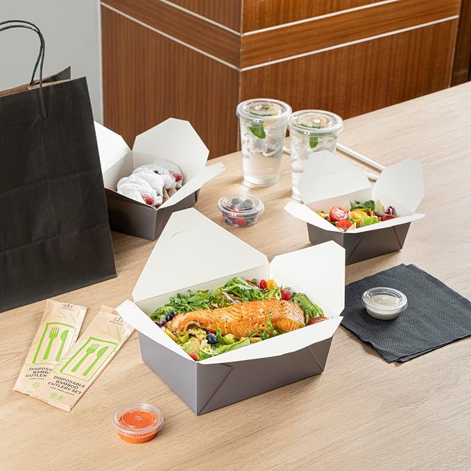 Restaurantware Bio Tek 98 Ounce Take Out Boxes 200 To Go Lunch Boxes - Tab-Lock Closure Heat-Tolerant Gray Paper Disposable Lunch Boxes Greaseproof For Hot And Cold Foods - Image 8
