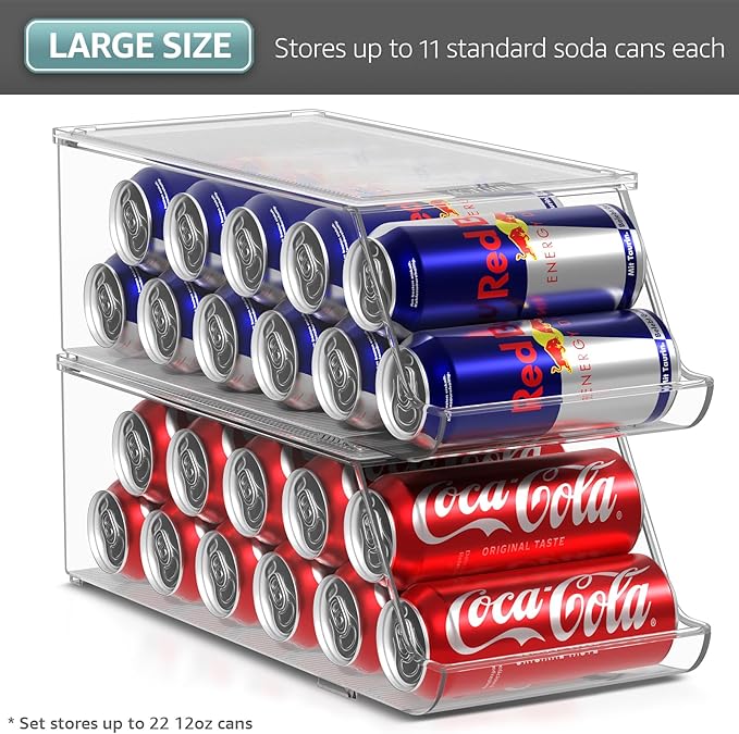 Sorbus Clear Skinny Can Organizer for Fridge, Stackable with Lids (2 Pack) | BPA-free construction keeps drinks arranged and visible, with easy dispenser access for chilled storage and restocking. - Image 7