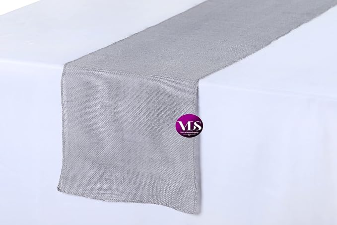 VDS Pack of 25, Burlap Table Runner 100% Natural Jute Rustic Hessian Table Cloth Centrepiece for Wedding Bridal Shower Birthday Event Party Banquet Table Decoration (Size 12X108 Inch)(Silver Grey) - Image 2