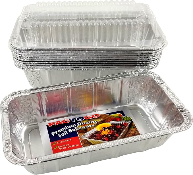 PACTOGO Loaf Pans - Disposable Aluminum Foil 1 1/2 lb. Bread Tins 8.5" X 4.5" X 2.3" with Clear Plastic Dome Lids (Pack of 200 Sets) - Image 5