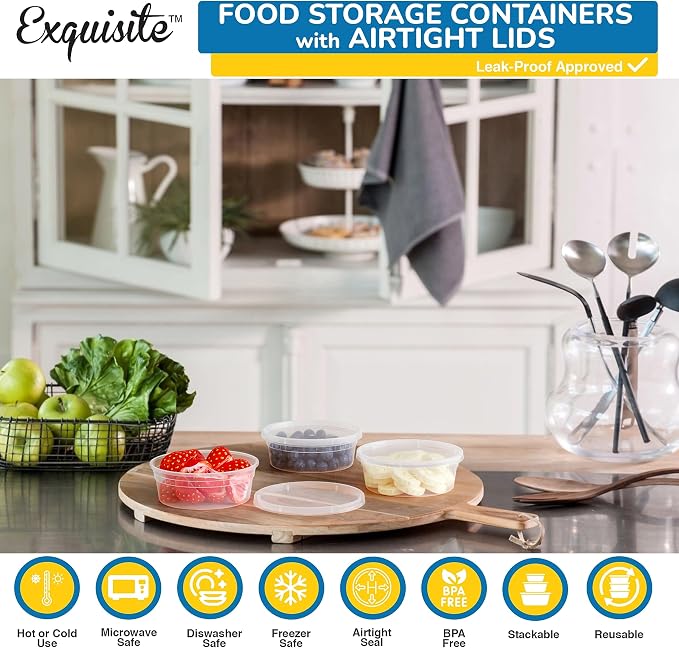Exquisite Disposable 8 oz Rectangular Plastic Deli Containers - 240 Count, Leak-Resistant, Stackable, Microwave & Freezer Safe - Image 5