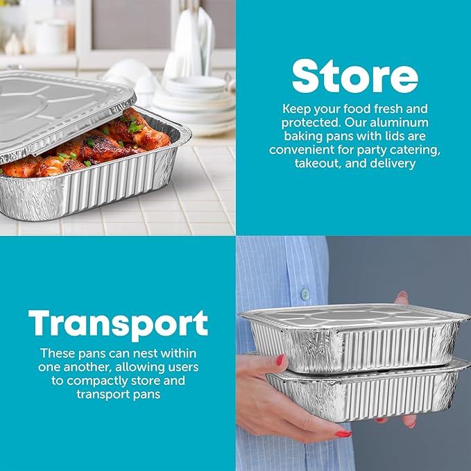 8x8 Disposable Aluminum Pans With Lids - 40 Pack Foil Pans For Cooking, Baking Cakes, Roasting & Homemade Breads - Disposable Food Containers With Foil Lids - Image 6