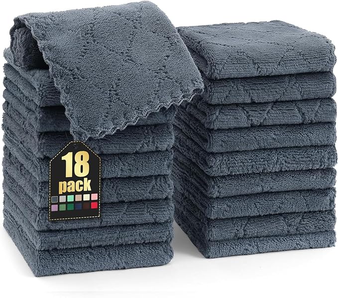 Homaxy 18 Pack Super Soft Absorbent Dish Cloths, 10" x 10", Dark Grey by Homaxy