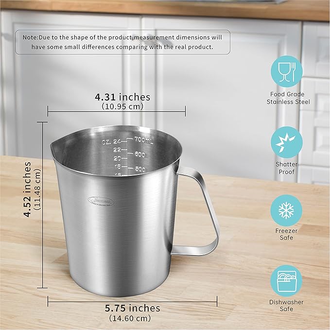 Measuring Cup, [Upgraded, 3 Measurement Scales, Including Cup Scale, ML Scale, Ounce Scale], Newness Stainless Steel Measuring Cup with Marking with Handle, 24 Ounces (0.7 Liter, 3 Cup) - Image 4