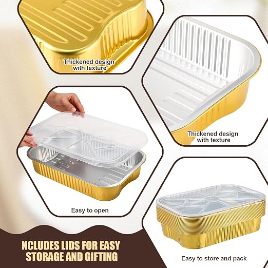 Baderke 20 Set Heavy Duty Aluminum Foil Pans with Lids 9x13, Gold | Double Thick Aluminum Foil Baking Pan, Food Container, Disposable for Heating Cooking Meal Prep Storage Freezer and Takeout - Image 4